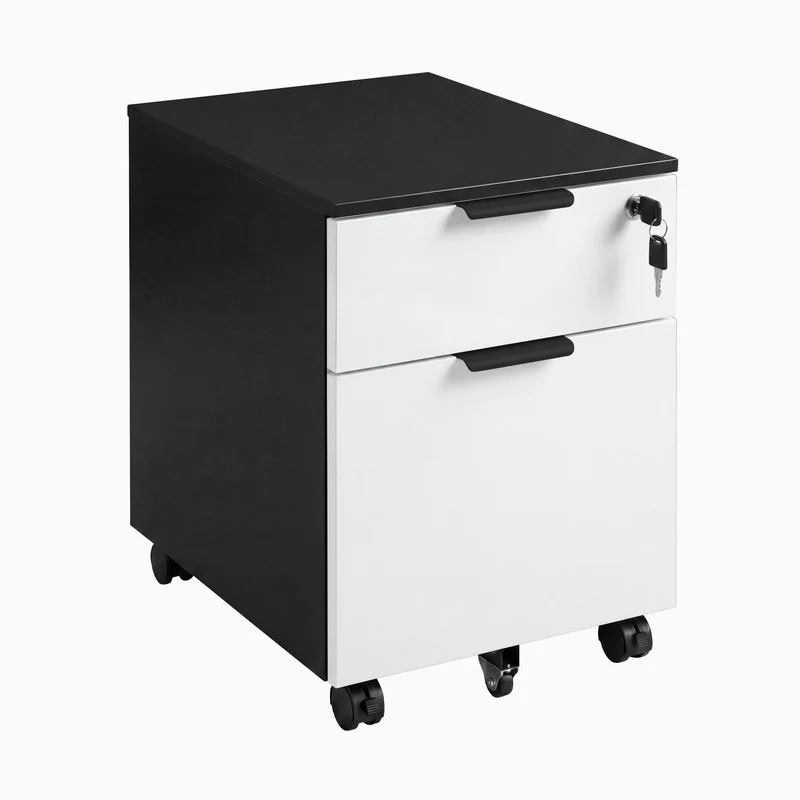 Desky Minimal Filing Cabinet - Black / Burnished Wood Melamine