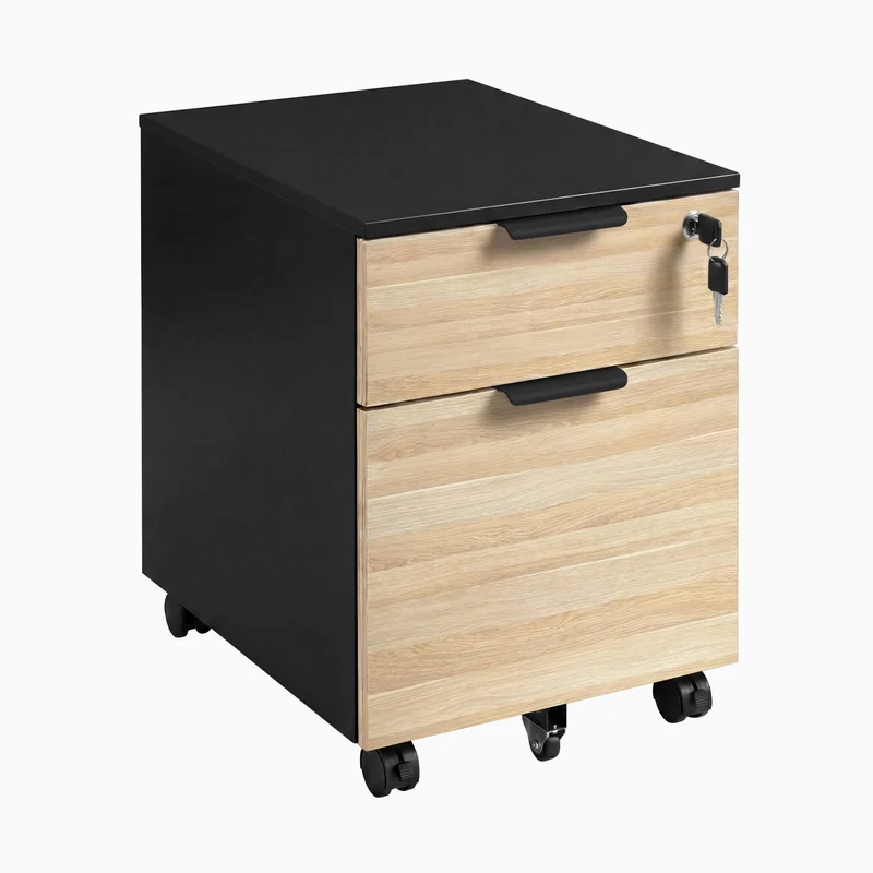 Desky Minimal Filing Cabinet - Black / Bamboo