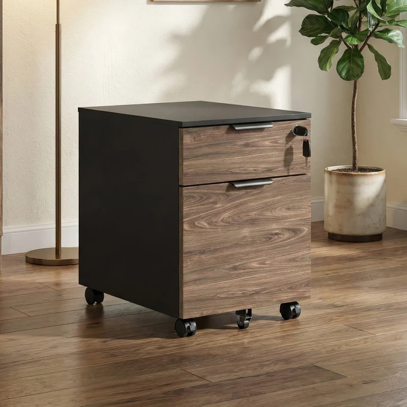 Desky Minimal Filing Cabinet - Black / Prime Oak