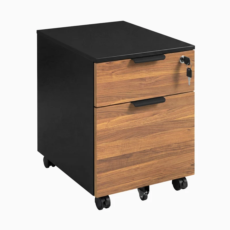 Desky Minimal Filing Cabinet - Black / Classic Oak Melamine