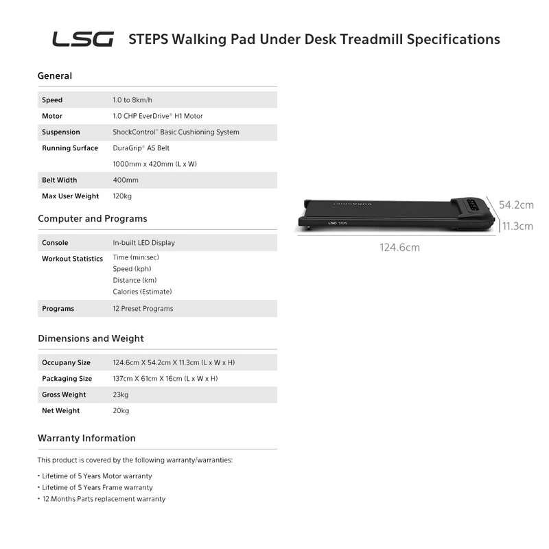 LSG STEPS Walking Pad Under Desk Treadmill
