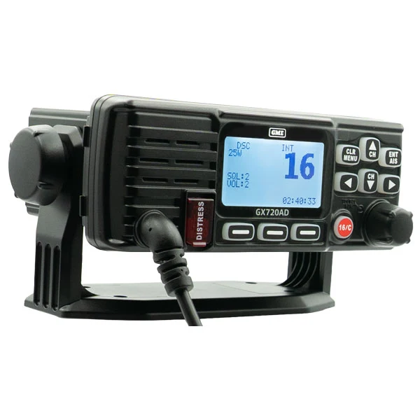 GME GX720AD VHF DSC Marine Fixed Mount Radio with AIS Receiver - Black