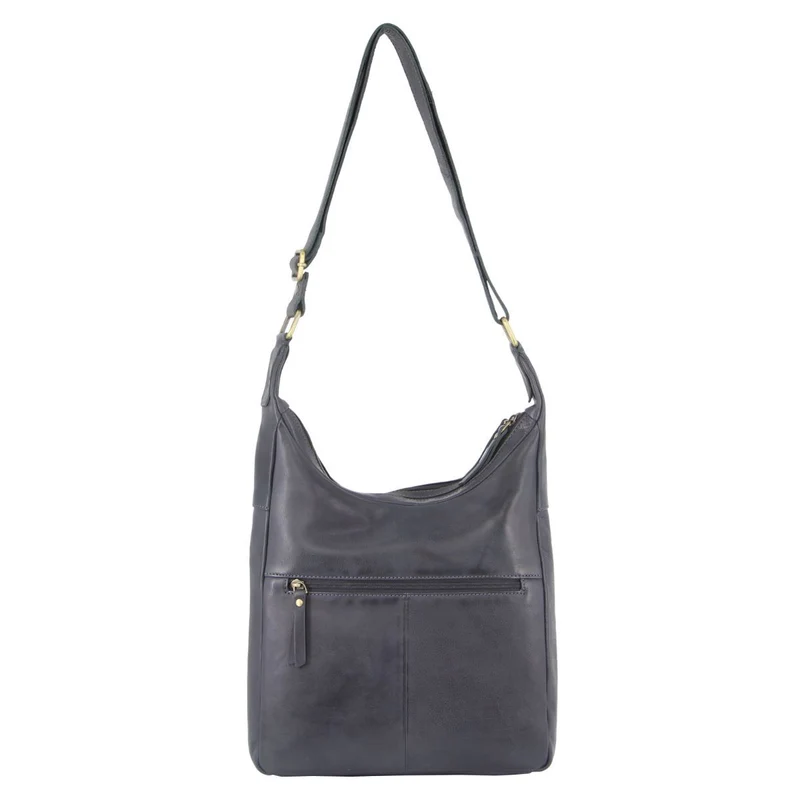 Pierre Cardin Womens Leather Multi Zip Perforated Cross-Body Bag - Teal
