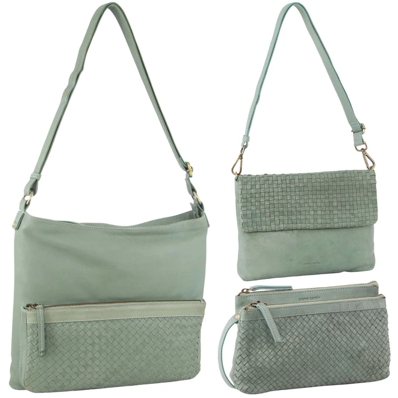 Pierre Cardin Womens Woven Cross-Body Bag 3-Piece Set (Mint Green)