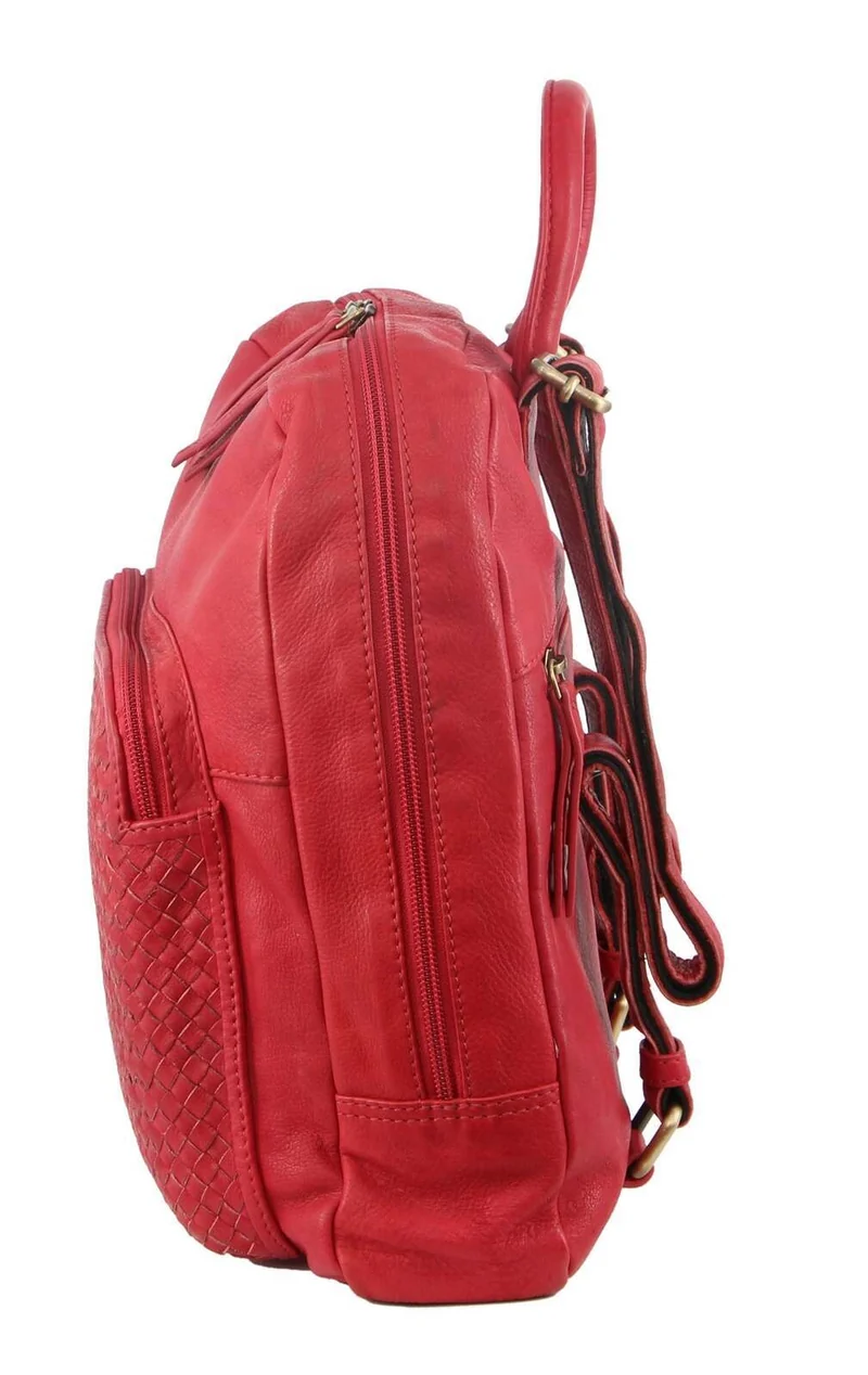 Pierre Cardin Womens Woven Leather Cross-Body Bags + Backpack 3PC Set (Red)