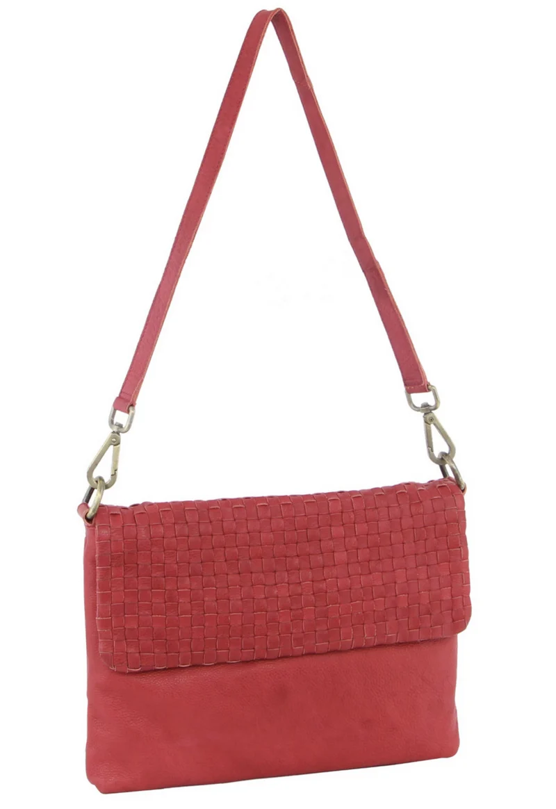 Pierre Cardin Womens Woven Leather Cross-Body Bags + Backpack 3PC Set (Red)