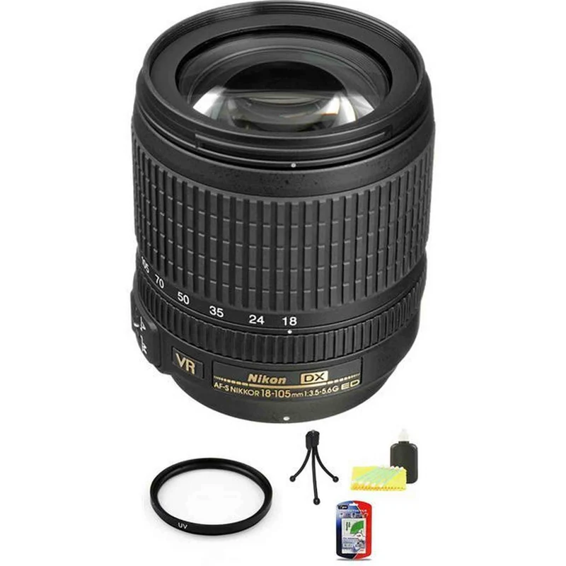 Nikon Nikkor 18-105mm F/3.5-5.6 AF-S VR DX G ED Lens + UV & Cleaning Kit Base Bundle