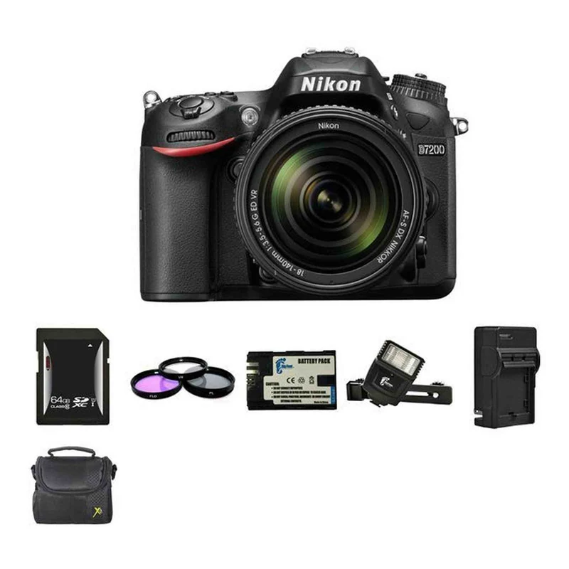 Nikon D7200 Digital SLR Camera w/18-140mm Lens + 2 Batteries, 64GB, Flash Bundle