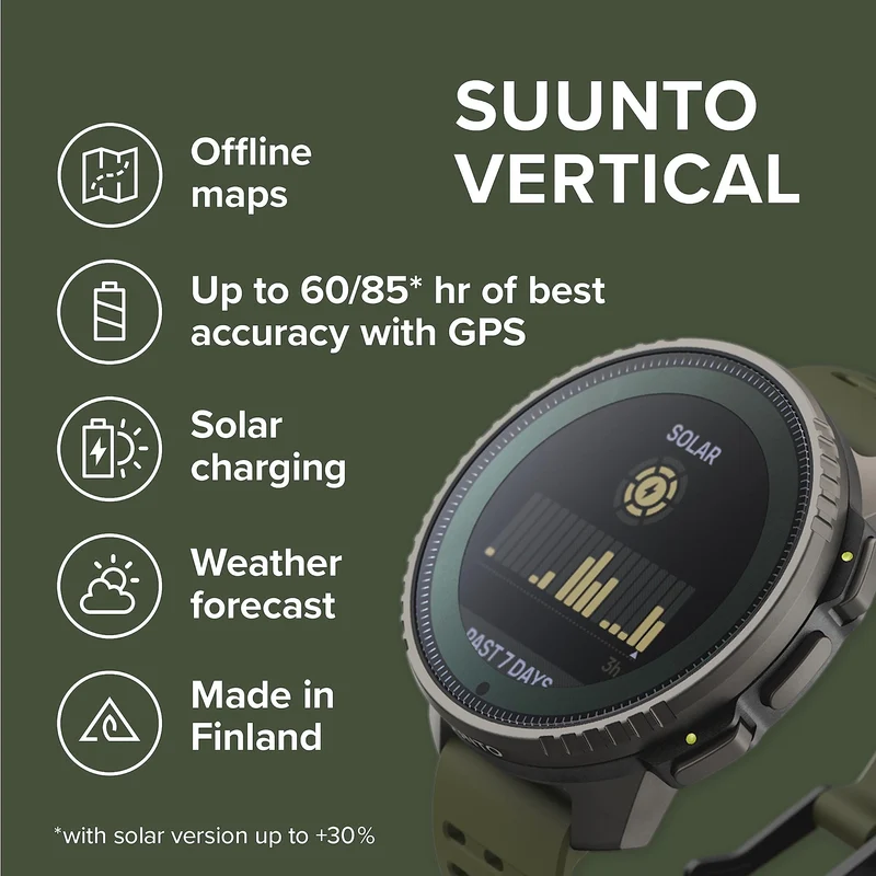 SUUNTO Vertical: Adventure GPS Watch, Large Screen, Offline Maps, Solar Charging