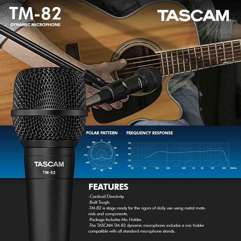 Tascam Dynamic Microphone, Black (TM-82)