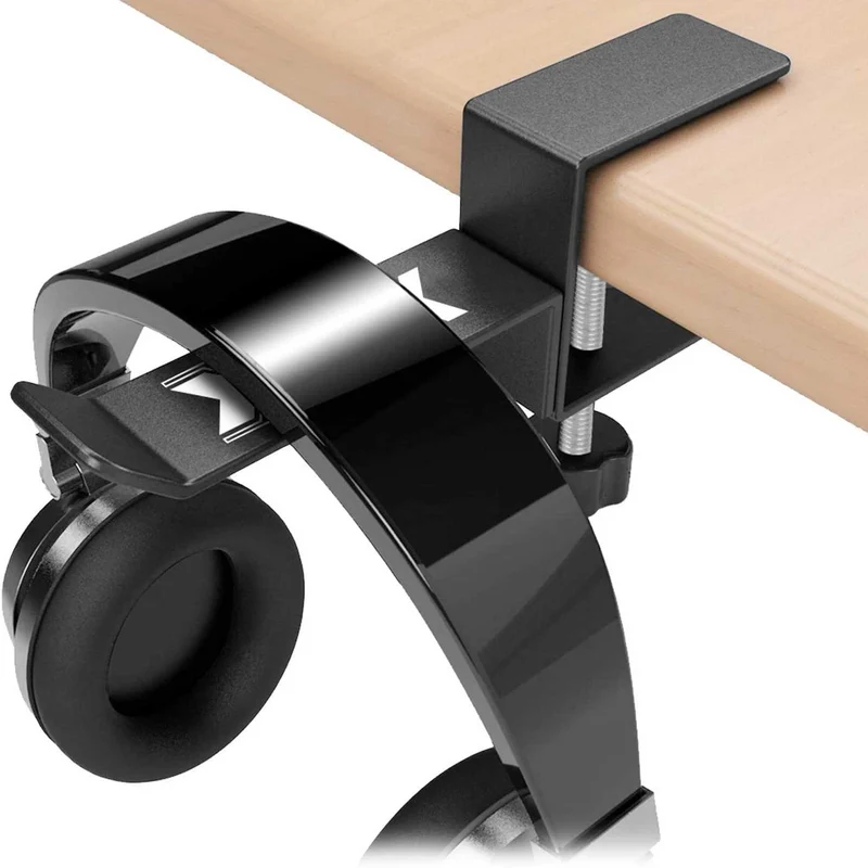 Xpix Metal Headphone Headset Holder Hanger with Under Desk Design Mount Clamp Clip Grip - Hooks onto Surface Without Glue Or Mess - Fits Headphones