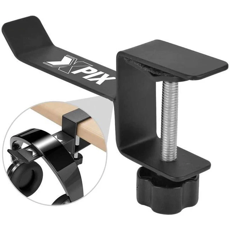 Xpix Metal Headphone Headset Holder Hanger with Under Desk Design Mount Clamp Clip Grip - Hooks onto Surface Without Glue Or Mess - Fits Headphones