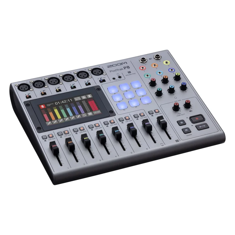 Zoom PodTrak P8 Podcast Recorder, 6 Microphone Inputs, 6 Headphone Outputs, Phone Input, Sound Pads, Onboard Editing, Record to SD card, USB Audio Interface, Battery Powered