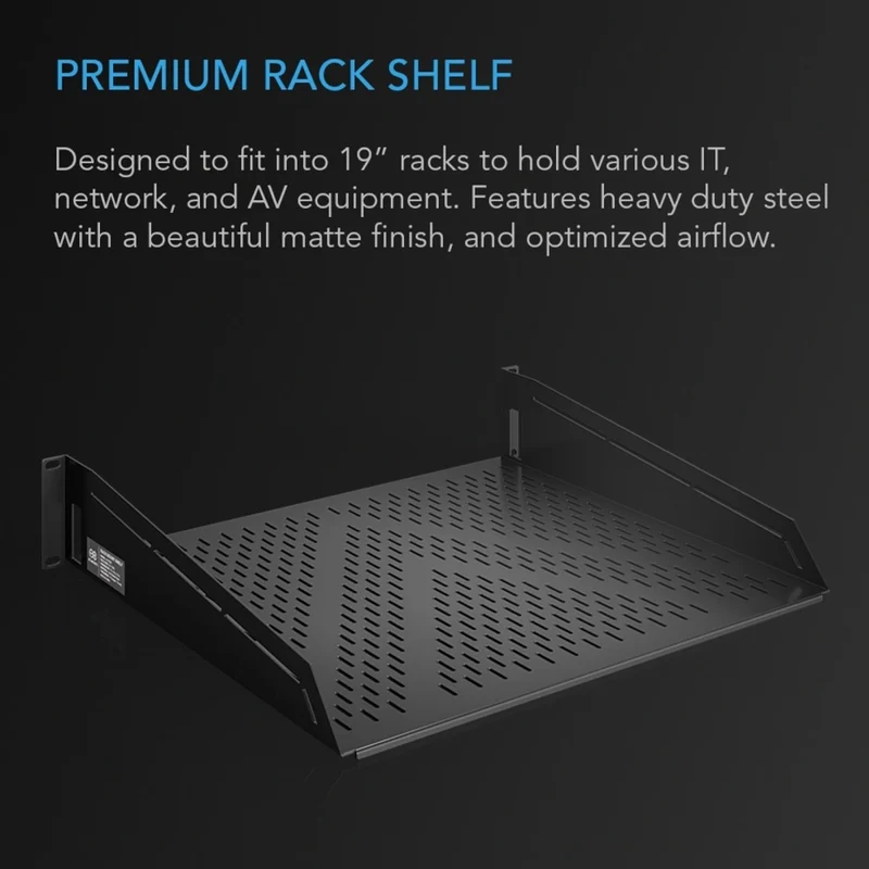 AC Infinity Vented Cantilever 2U Rack Shelf Steel Powder Coated Black 16 Inch