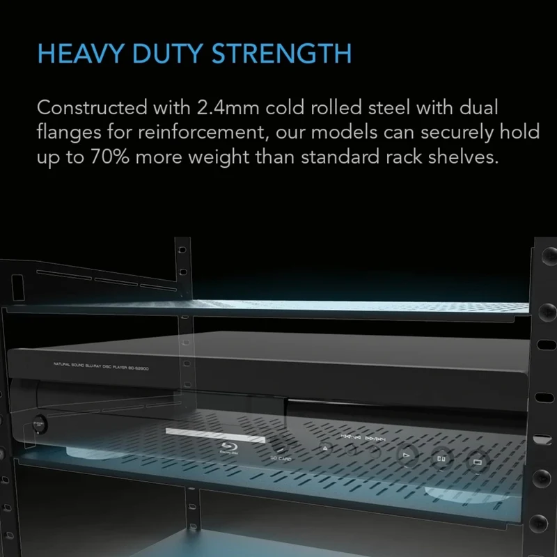 AC Infinity Vented Cantilever 1U Rack Shelf Black Steel 14 Inch