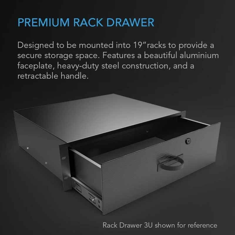 AC Infinity Heavy-Duty Rack Drawer Aluminium Faceplate 3U Black