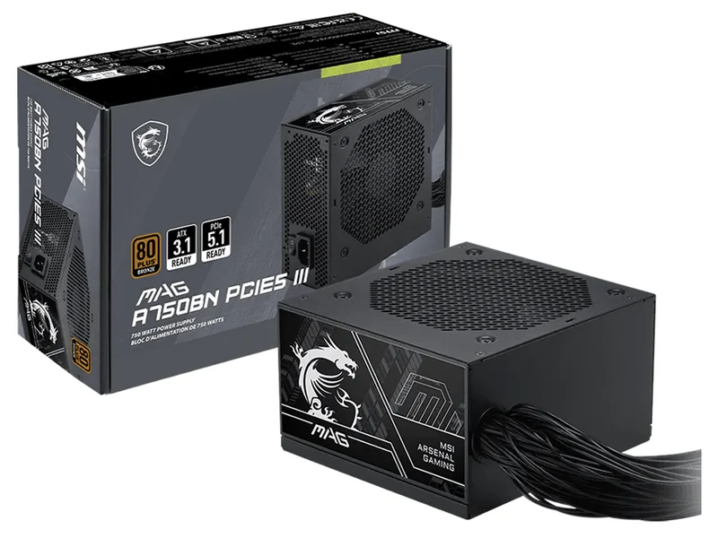 MSI MAG A750BN PCIE5 III 750W 80+ Bronze ATX 3.1 Power Supply