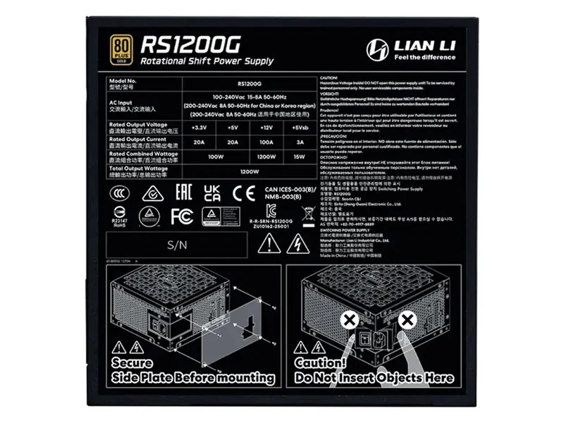 Lian Li Rotational Shift 1200W 80+ Gold Fully Modular ATX 3.1 Power Supply with USB Hub
