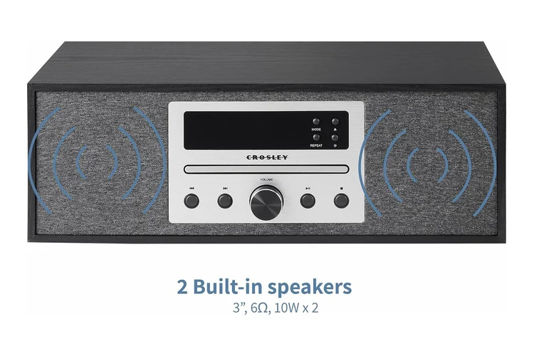 Crosley Finn FM Radio and CD Player with Bluetooth (Black)