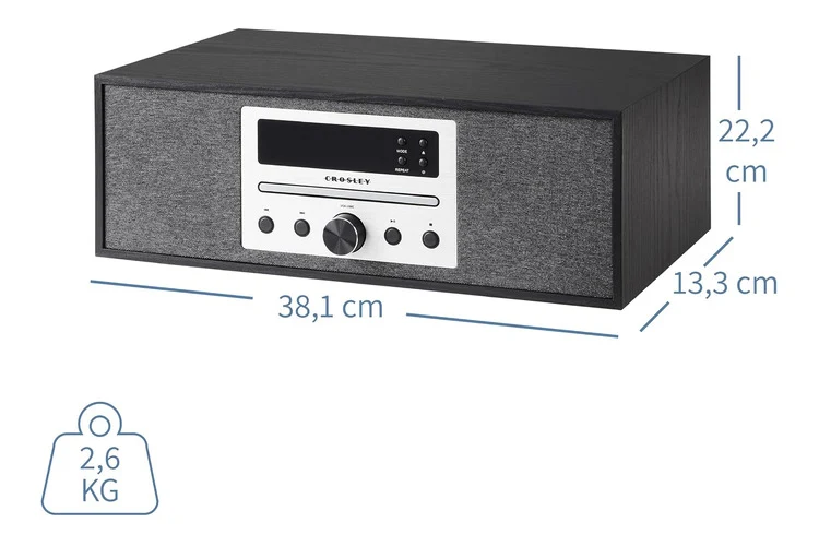 Crosley Finn FM Radio and CD Player with Bluetooth (Black)