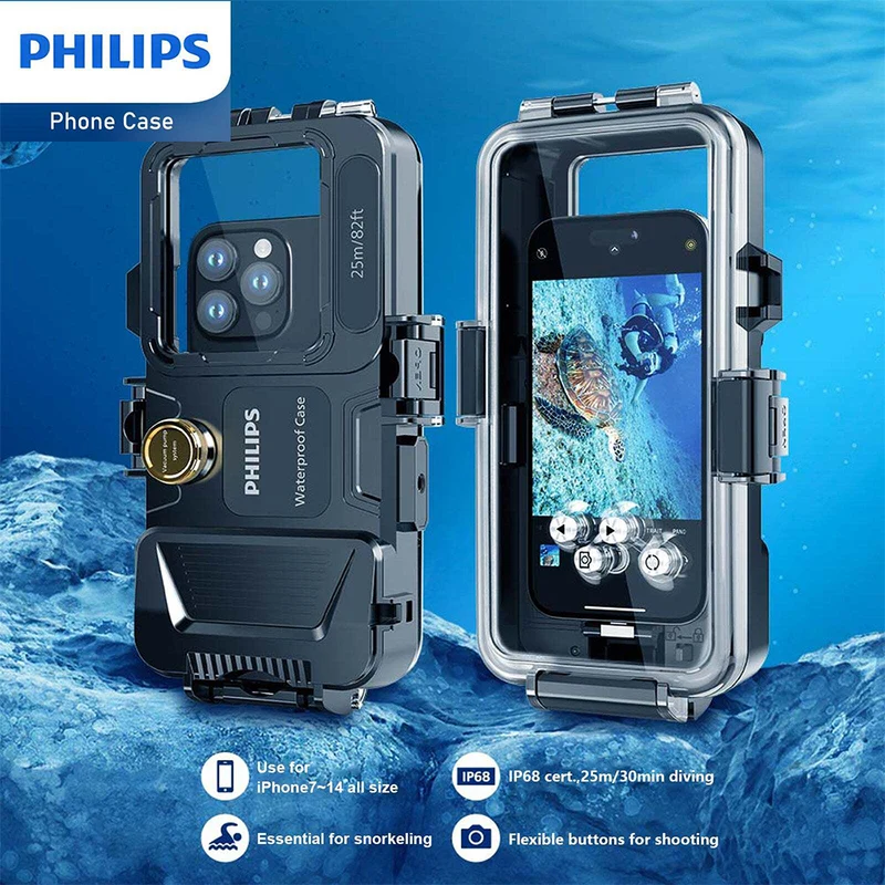 Philips Diving Phone Case for iPhone 7-14 Mobile Protection Cover (Clear)