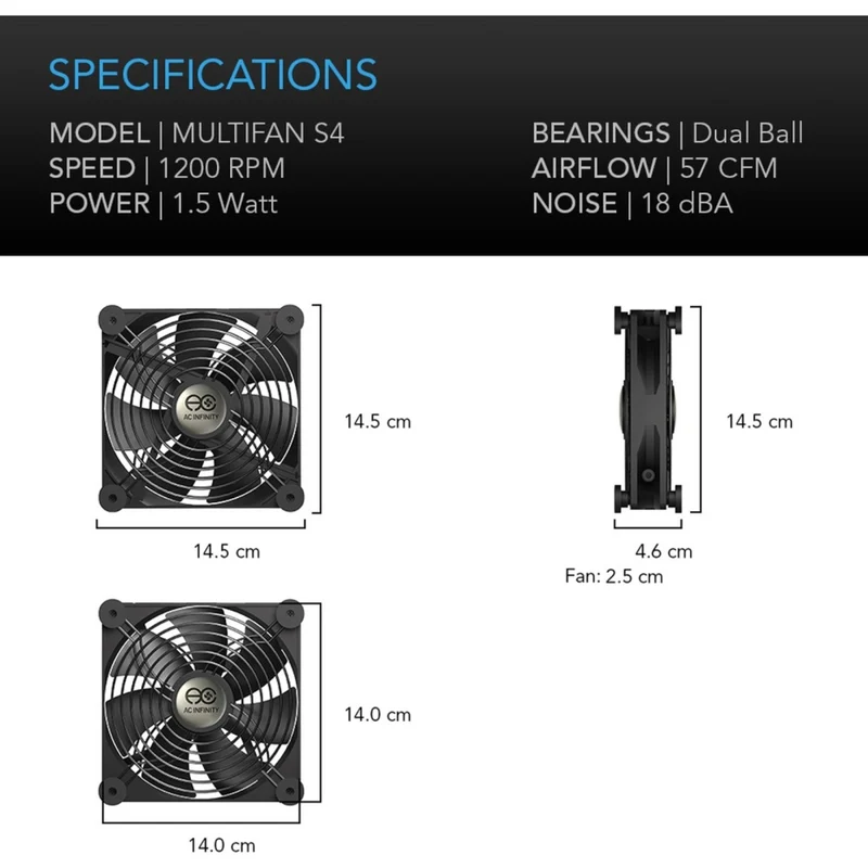 AC Infinity Multifan S4 57 CFM Spot Cooler USB Powered Quiet Fan 140mm