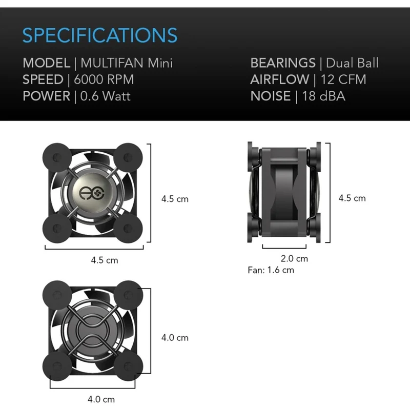 AC Infinity Multifan Mini 12 CFM Spot Cooler USB Powered Quiet Fan 40mm
