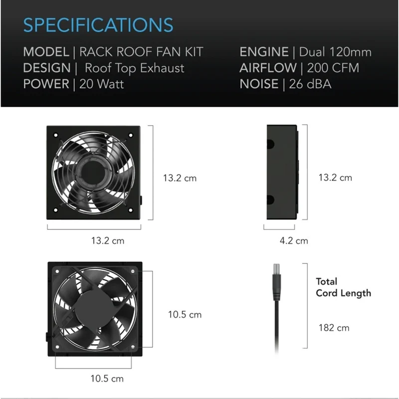 AC Infinity 2pc Rack Roof Fan Kit Dual Cooling Fans with Speed Controller