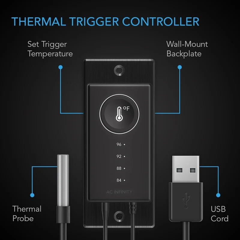 AC Infinity Controller 1 Pre-Set Thermal Trigger USB Fans Black