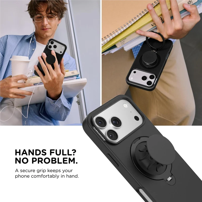 PopSockets Low-Pro MagSafe Protective Case with Built-in Grip Stand for iPhone 18 Pro Max (Black)
