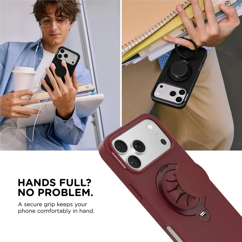PopSockets Low-Pro MagSafe Protective Case with Built-in Grip Stand for iPhone 18 Pro Max (Burgundy)