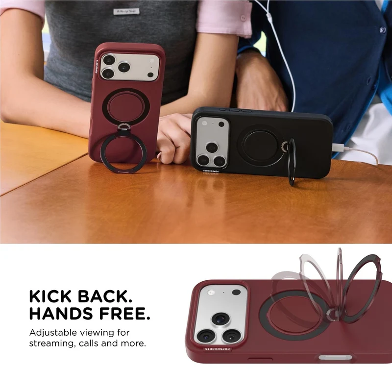 PopSockets Low-Pro MagSafe Protective Case with Built-in Grip Stand for iPhone 18 Pro (Burgundy)