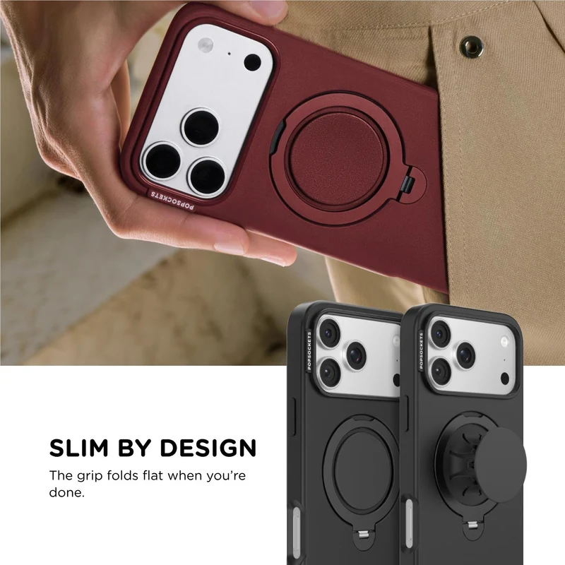 PopSockets Low-Pro MagSafe Protective Case with Built-in Grip Stand for iPhone 18 Pro (Black)