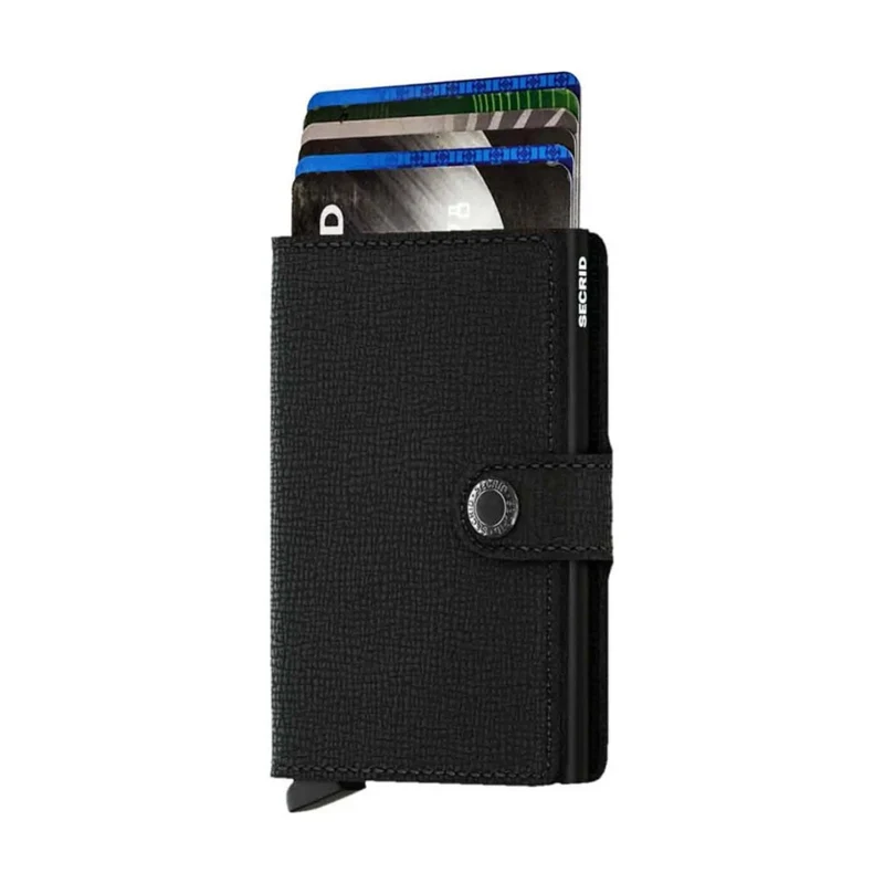Secrid Miniwallet Compact RFID Leather Aluminium Wallet Black Crisple