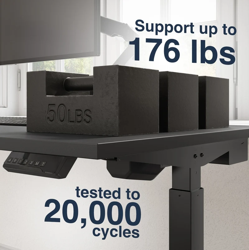 Desky Single Sit Stand Desk 180cm Black Desktop and White Frame