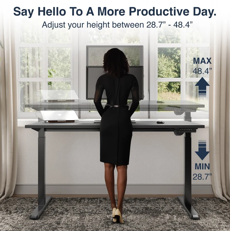 Desky Single Sit Stand Gaming Desk 120cm Black Desktop and White Frame