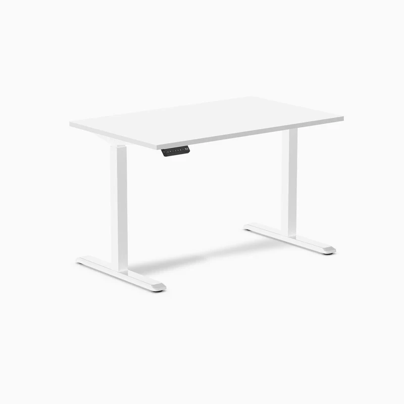 Desky Single Sit Stand Desk 200cm White Desktop and White Frame