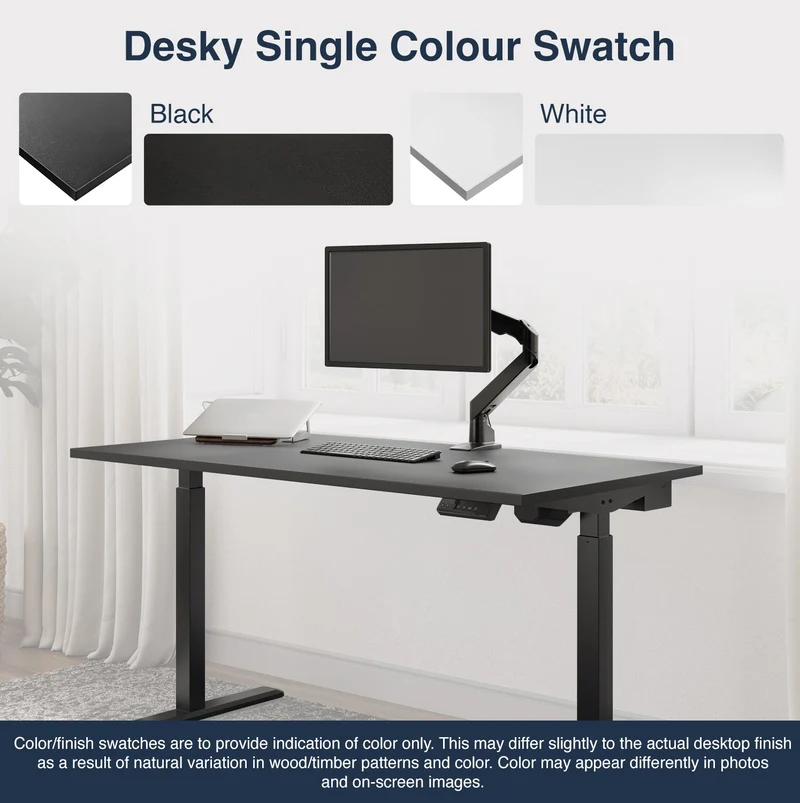 Desky Single Sit Stand Gaming Desk 200cm Black Desktop and White Frame