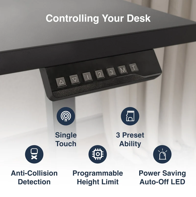 Desky Single Sit Stand Desk 150cm Black Desktop and White Frame