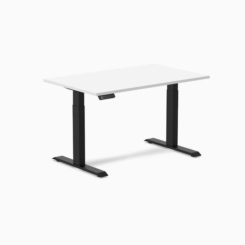 Desky Single Sit Stand Desk 150cm White Desktop and White Frame