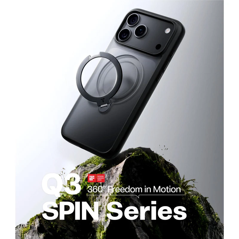 Torras Ostand Q3 Spin Case for iPhone 18 Pro Max (Black)