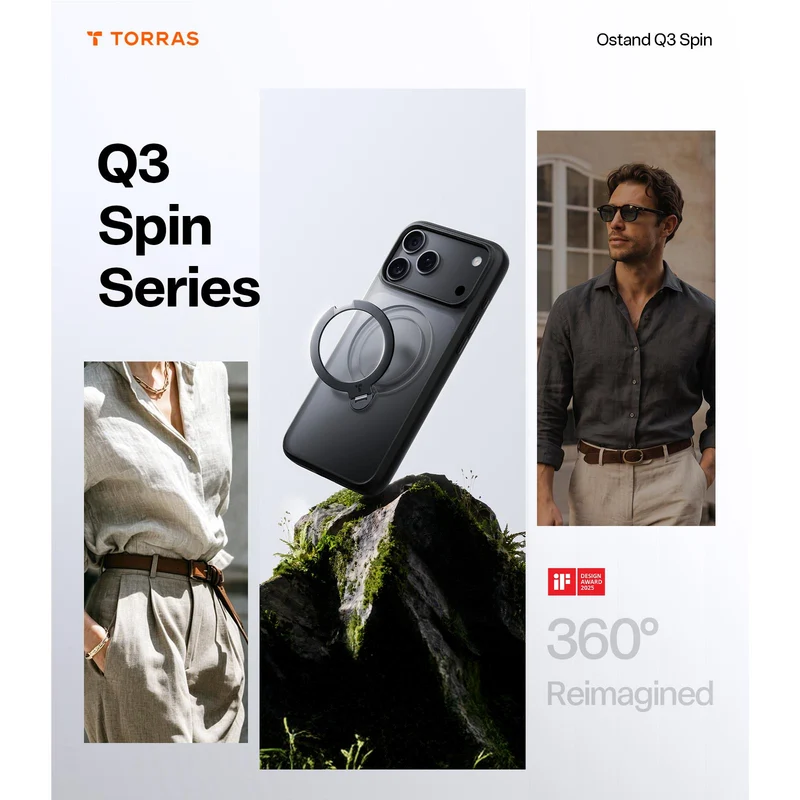 Torras Ostand Q3 Spin Case for iPhone 18 Pro (Black)