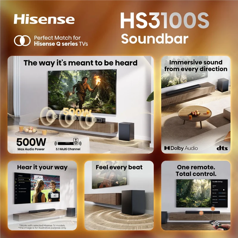Hisense HS3100S 500W 3.1 CH Soundbar with Wireless Subwoofer
