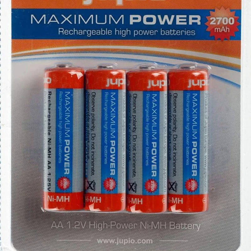 Jupio 4-Pieces Rechargeable AA 1.2V High-Power Batteries 2700mAh