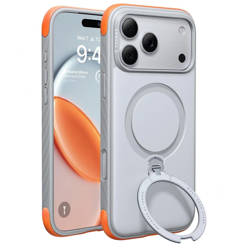 Torras Ostand Q3 Rugged Case for iPhone 18 Pro (Sunrise White)