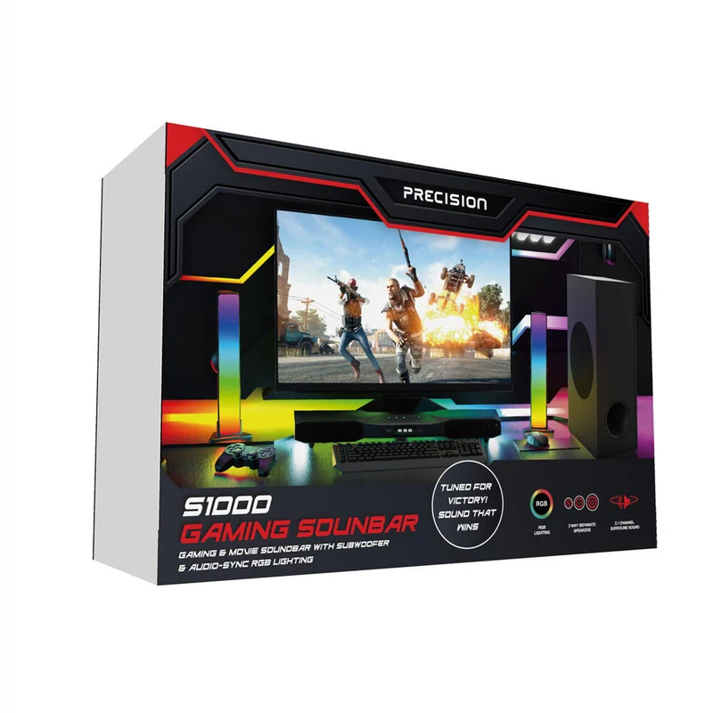 Precision RGB S1000 Gaming Soundbar with Subwoofer Bluetooth/Optical/AUX/USB/eARC