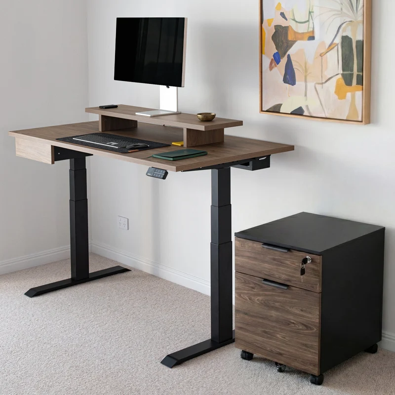 Desky Minimal Filing Cabinet - White / Dark Bamboo