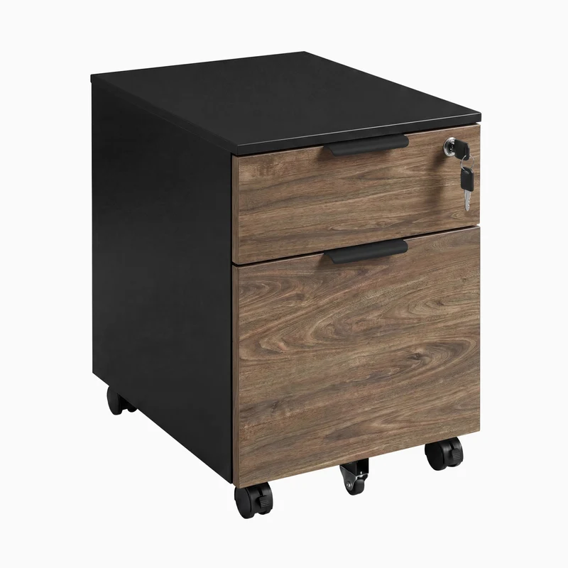 Desky Minimal Filing Cabinet - White / Bamboo