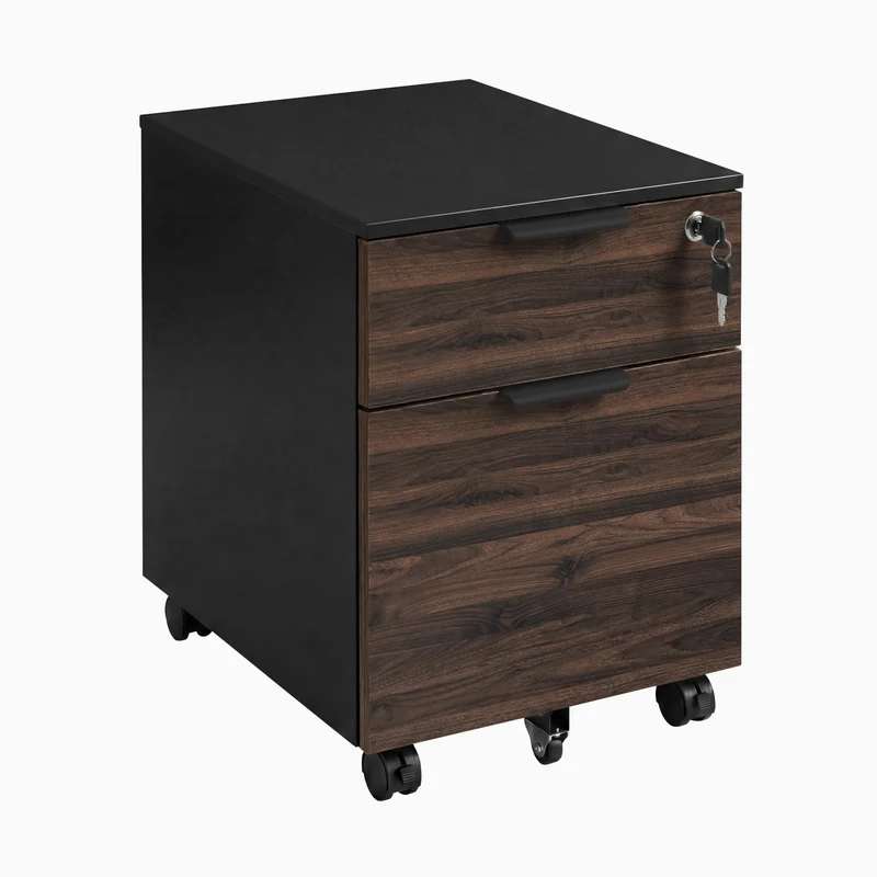 Desky Minimal Filing Cabinet - White / Bamboo