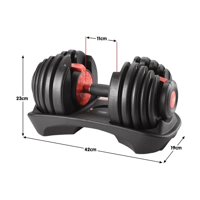 Powertrain 24kg Adjustable Dumbbell Home Gym Exercise Weights Free Workout (Red)